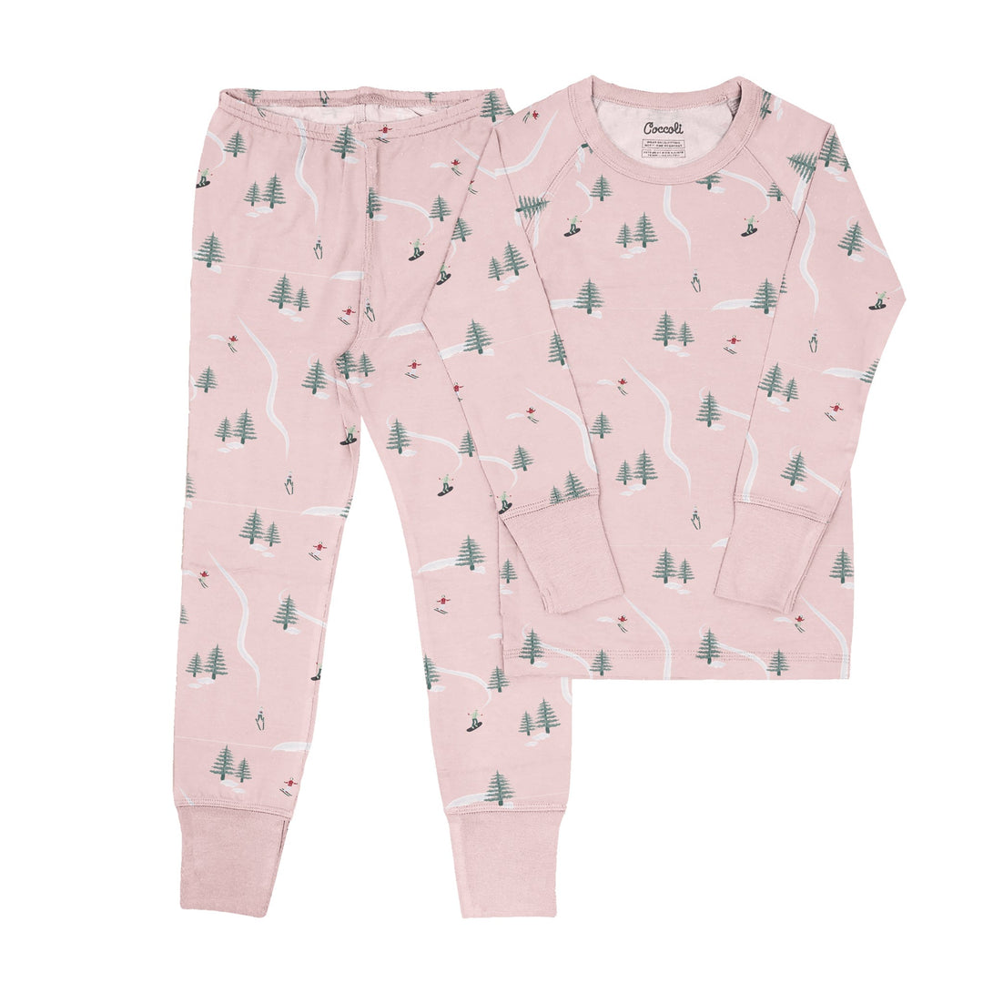 Pyjama 2 pièces tencel Ski et sapin fond rose Coccoli