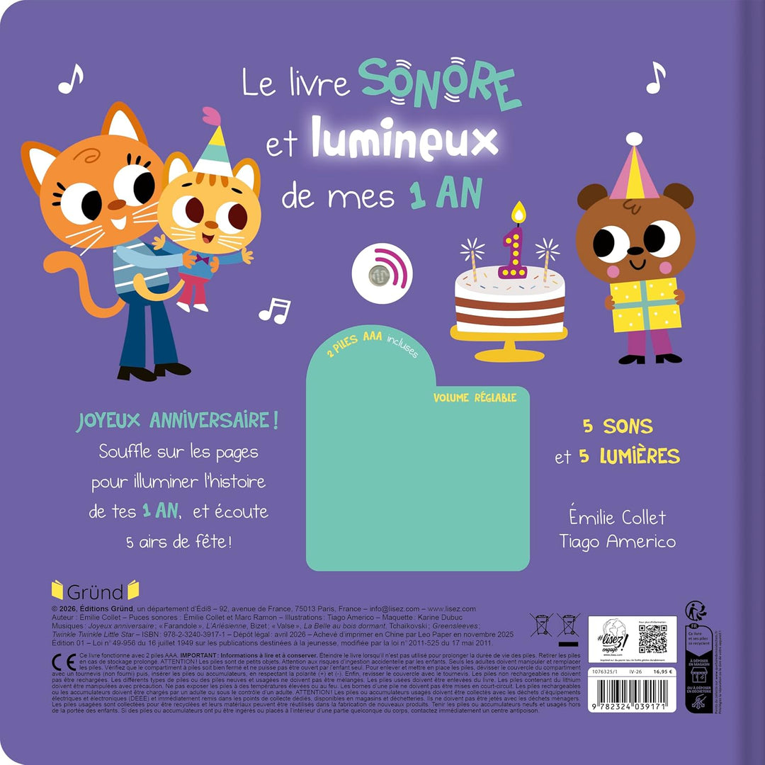 Livre sonore Le livre sonore et lumineux de mes 1 an Gründ Québec Mlle et Coco