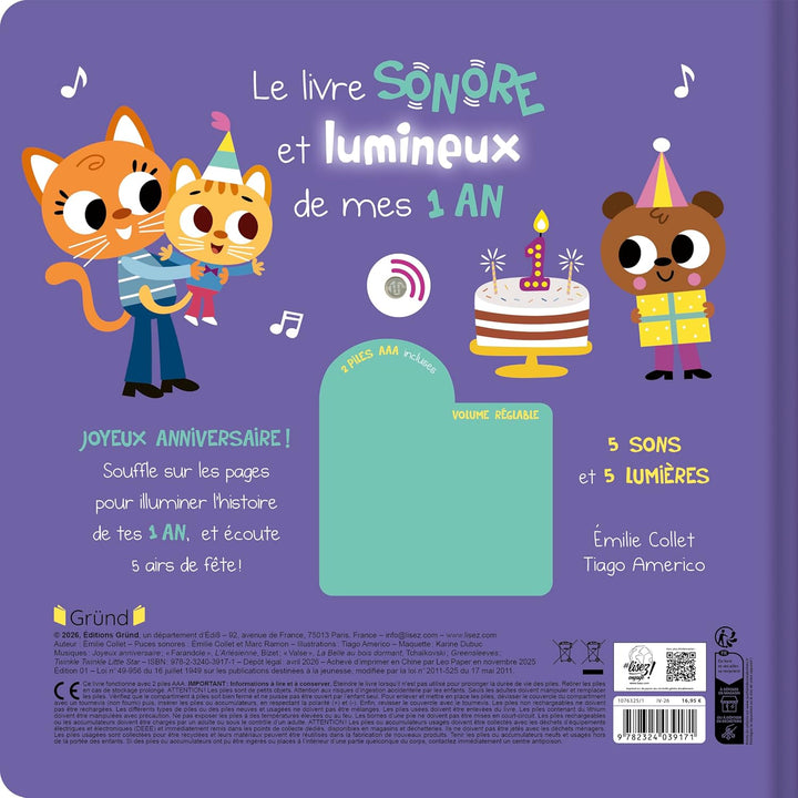 Livre sonore Le livre sonore et lumineux de mes 1 an Gründ Québec Mlle et Coco