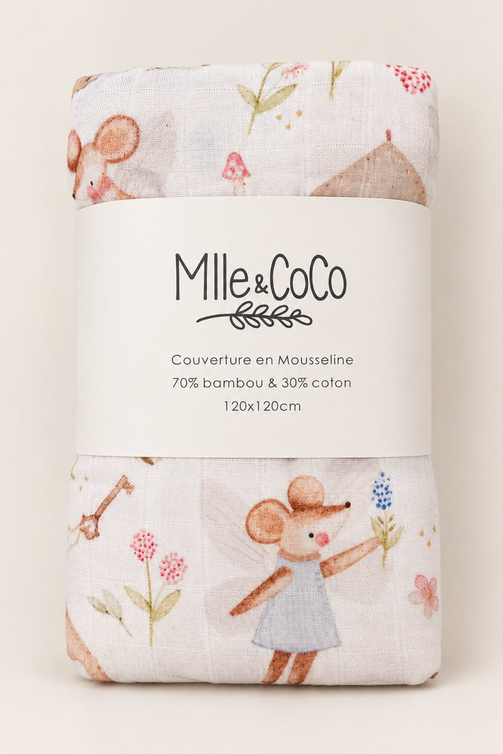 Couverture en mousseline Souris et forêt Mlle et Coco