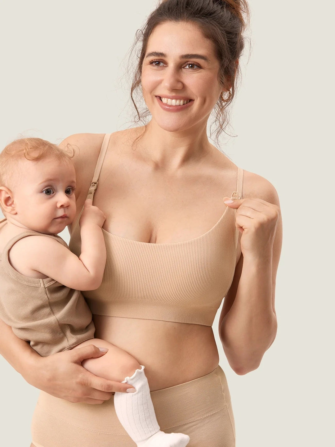 Soutien-gorge d'allaitement côtelé beige  Momanda Mlle et Coco