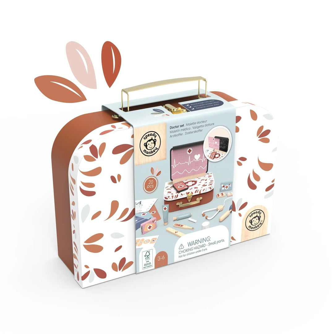 Jeu en bois ensemble mallette docteur Speedy Monkey Mlle et Coco