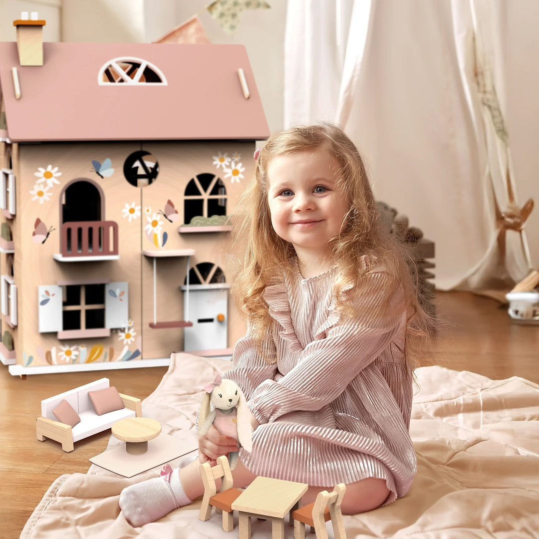 Maisonnette de poupée en bois avec kit de démarrage Speedy Monkey Mlle et Coco