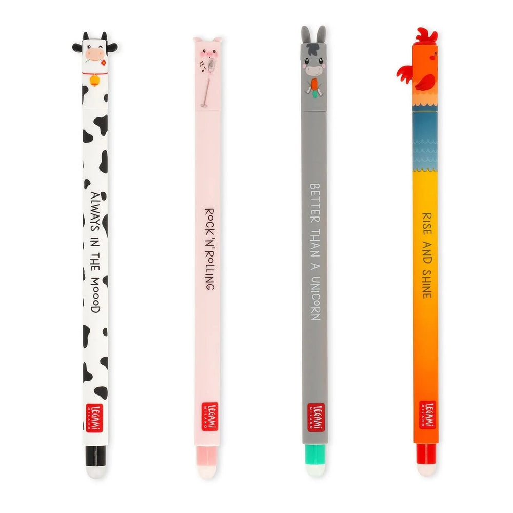 Stylo encre gel effacable paquet de 4 ferme Legami Mlle et Coco
