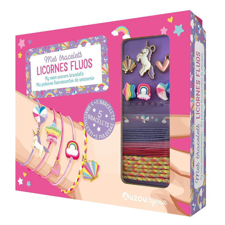 coffret bricolage mes bracelets licornes fluos Auzou Mlle et Coco