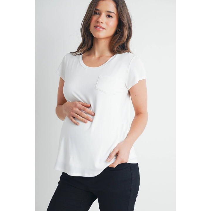 T-shirt de maternité et allaitement à manches courtes, col rond et poche avant. 