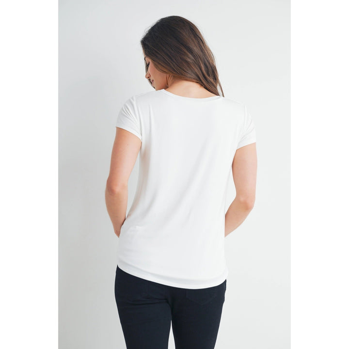 T-shirt de maternité et allaitement à manches courtes, col rond et poche avant. 