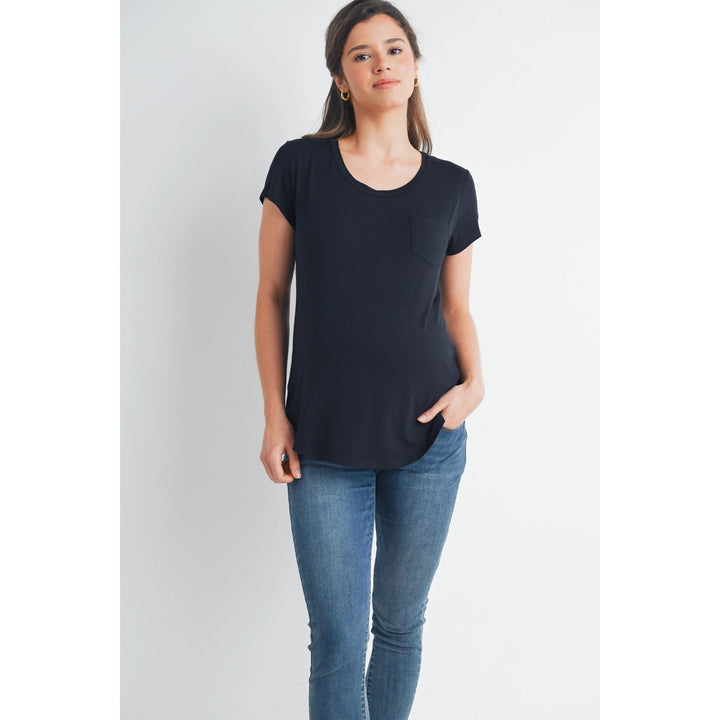 T-shirt de maternité et allaitement à manches courtes, col rond et poche avant. 
