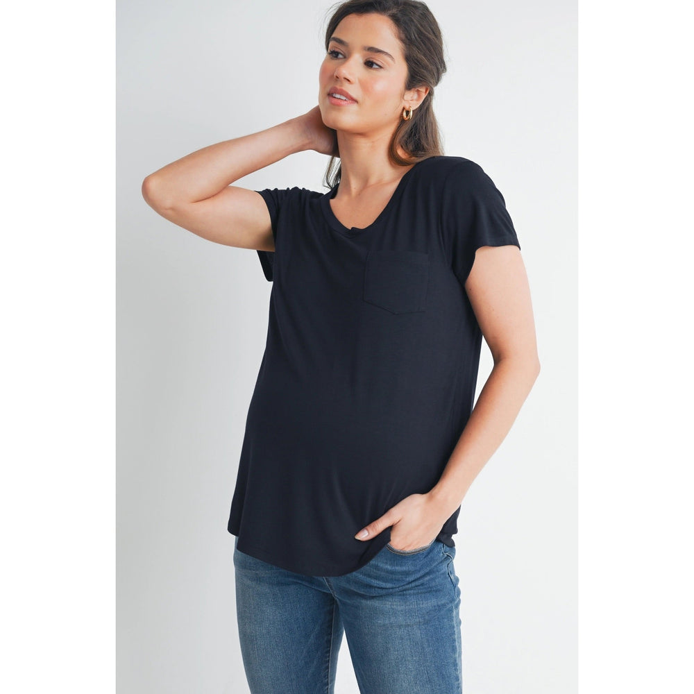 T-shirt de maternité et allaitement à manches courtes, col rond et poche avant. 