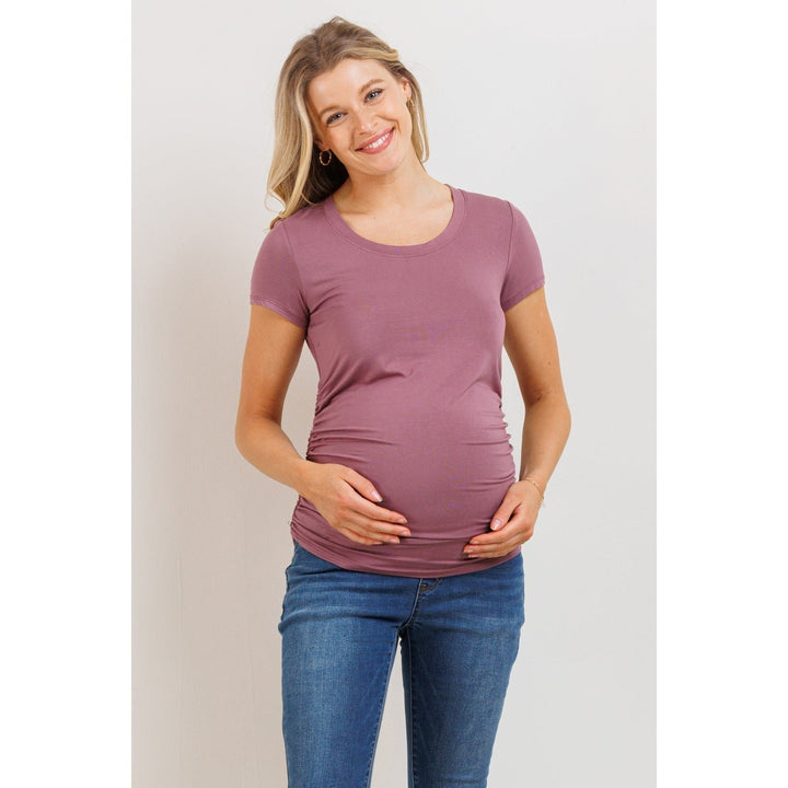 T-shirt de maternité à manches courtes côtés froncées - Mauve - Hello Miz Maternité Hello Miz 