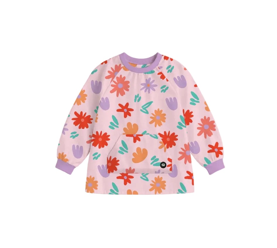 Tablier de peinture rose poudre motif fleurs Headster Mlle et Coco