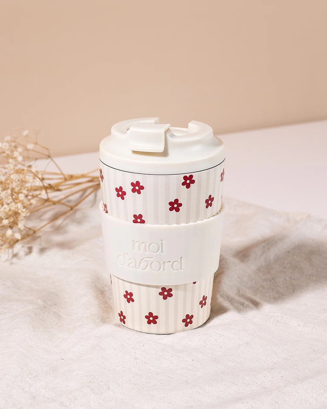 Tasse de voyage isotherme rayures florales Moi d'abord Mlle et Coco