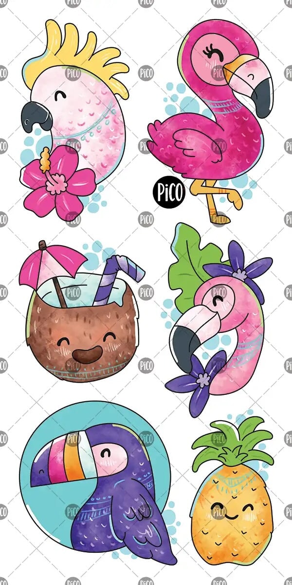 Tatouage temporaire Les flamants roses et perroquets Pico Mlle et Coco