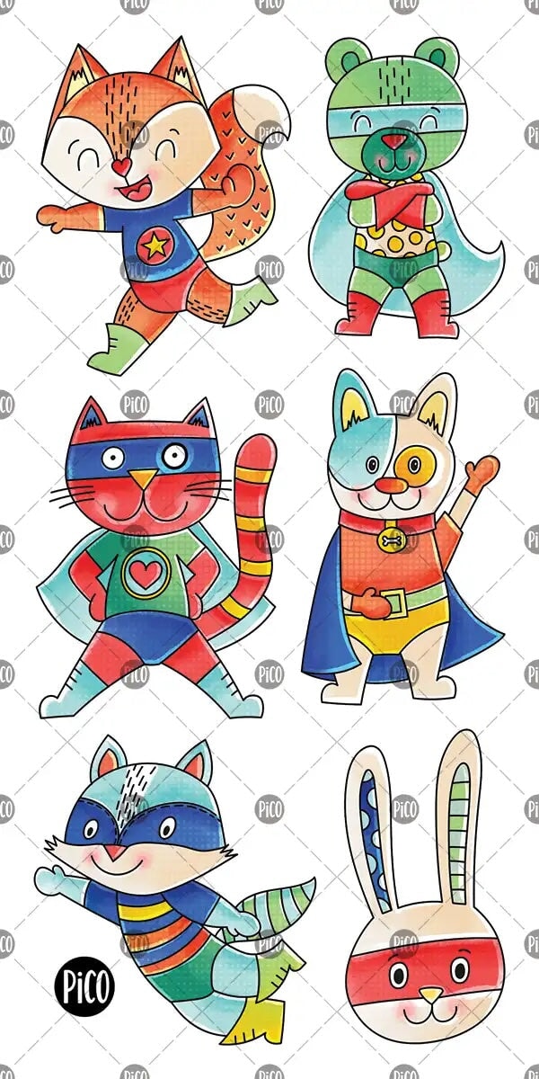 Tattoo Pico Super-héros animaux compagnie québécoise Mlle et Coco