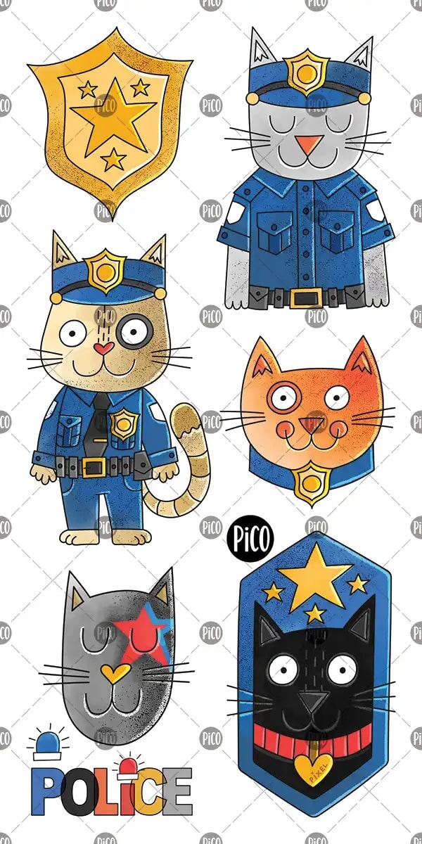 Tatouage temporaire Pixel le chat policier Pico Mlle et Coco