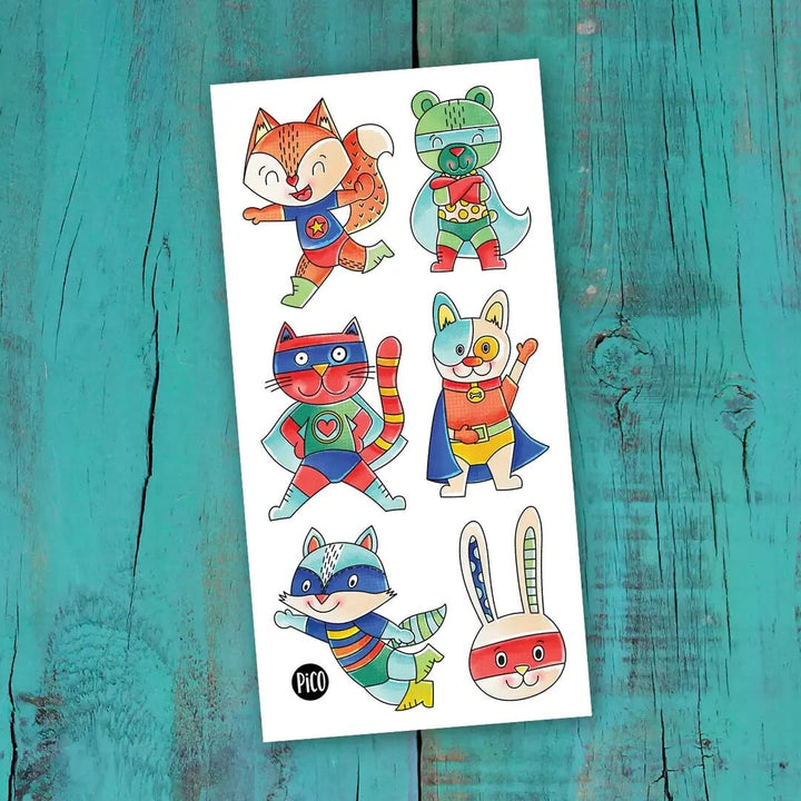 Tattoo Pico Super-héros animaux compagnie québécoise Mlle et Coco