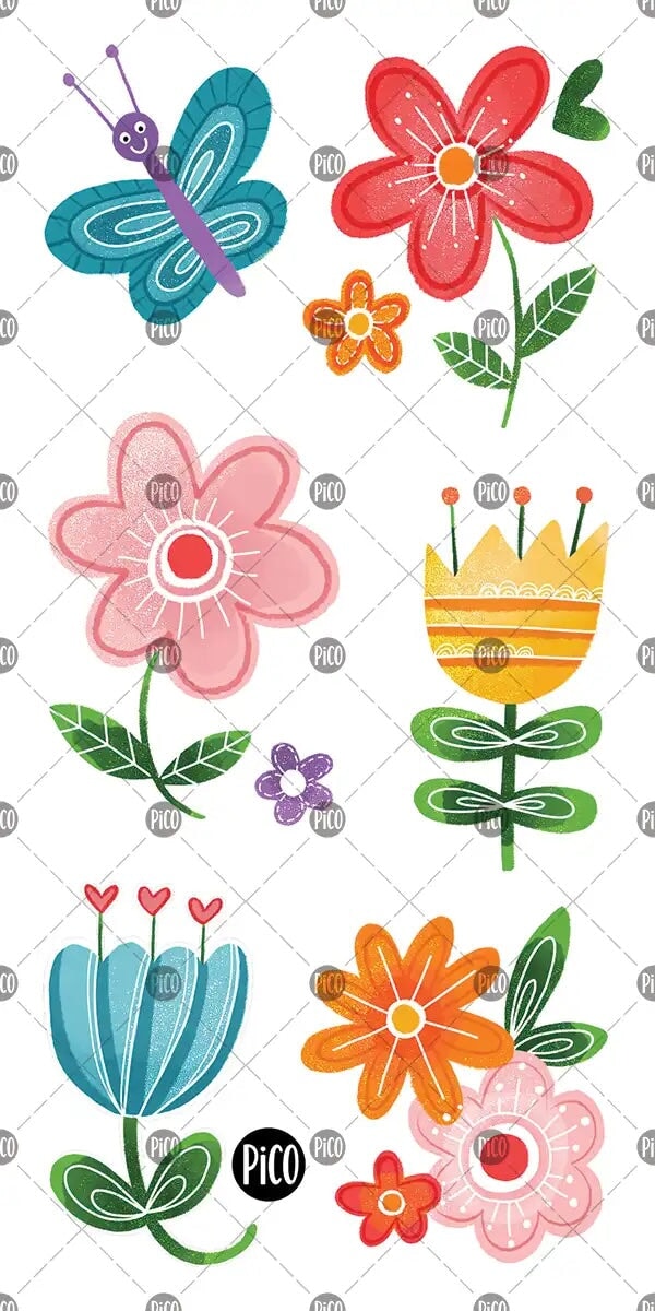 Tatouage temporaire jolies fleurs Pico Mlle et Coco