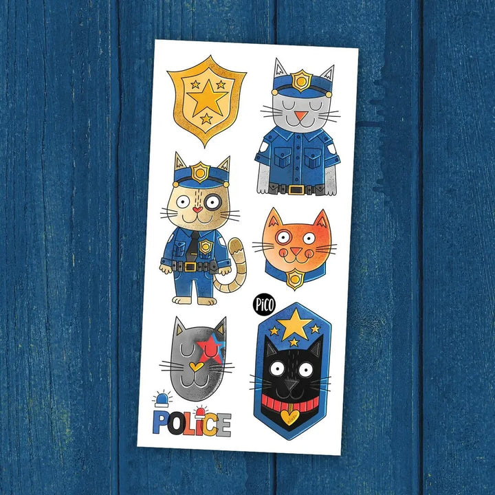 Tatouage temporaire Pixel le chat policier Pico Mlle et Coco