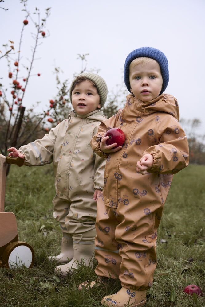 Ensemble mi-saison doublé imperméable Tracteurs fond caramel Celavi Mlle et Coco