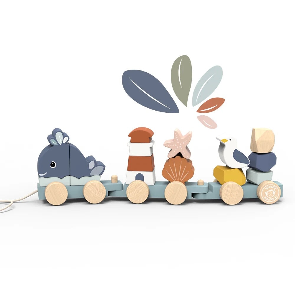 Train à empiler océan en bois éducatif Speedy Monkey Mlle et Coco
