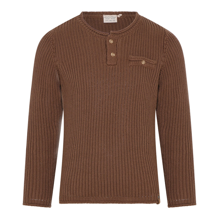 chandail tricot brun manches longues MInymo vêtement enfant