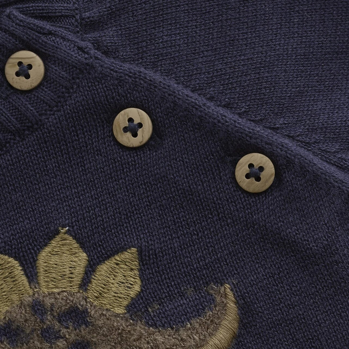 Pull manches longues en tricot dinosaure fond bleu marin Minymo Mlle et Coco