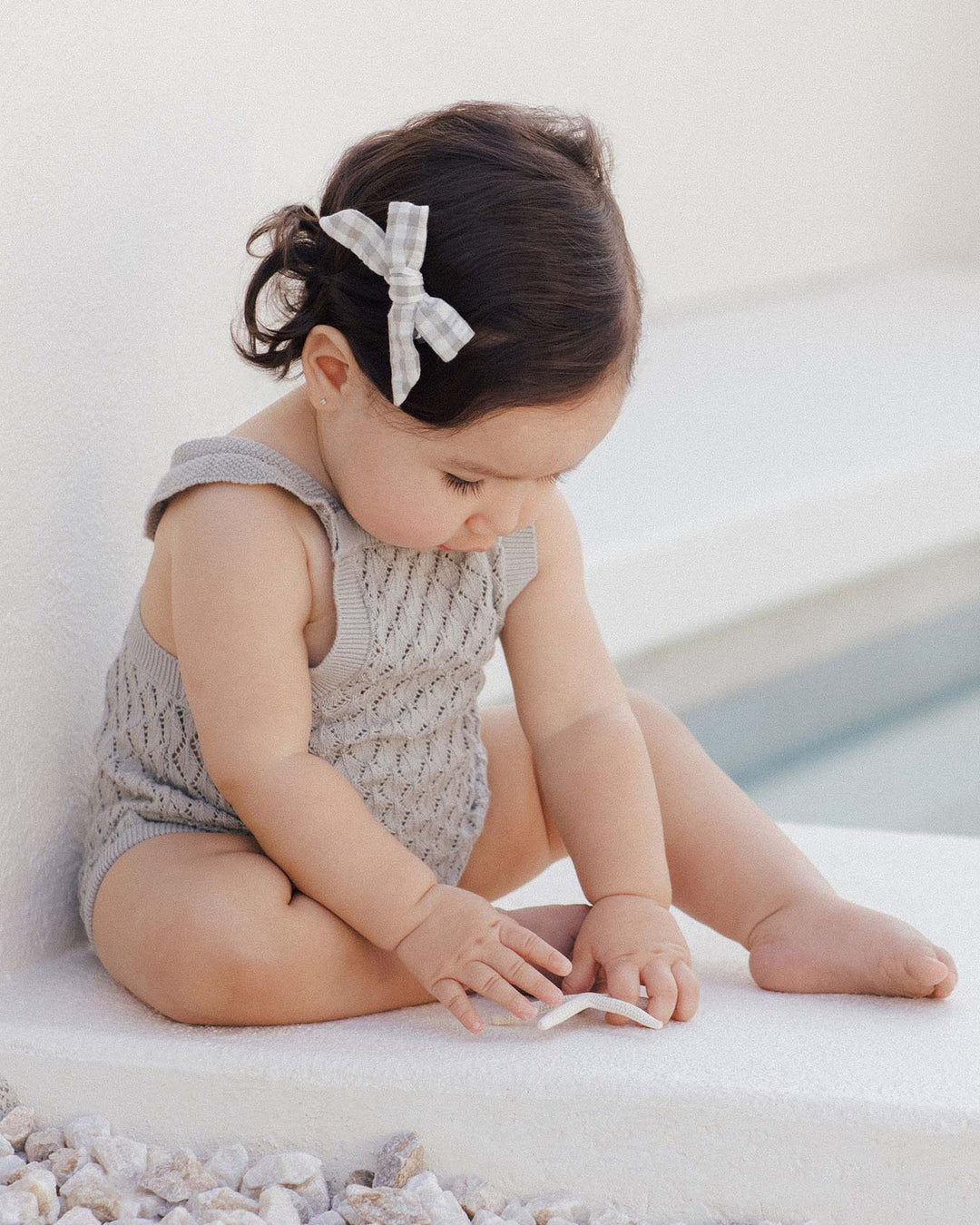 Barboteuse en tricot vert/gris seafoam Rylee + Cru Mlle et Coco