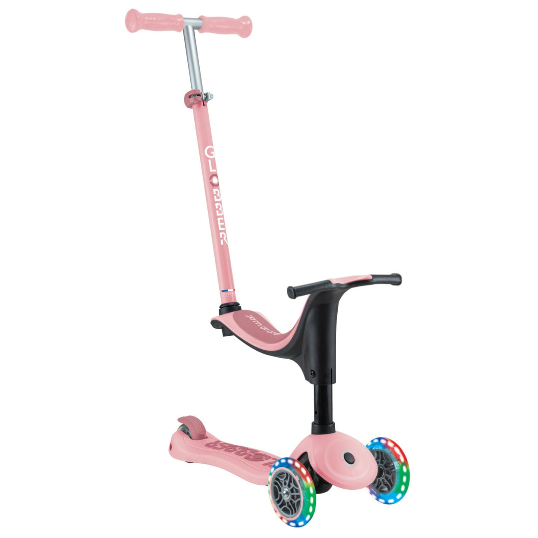 Trottinette évolutive 3-en-1 avec lumières rose pastel Globber Mlle et Coco