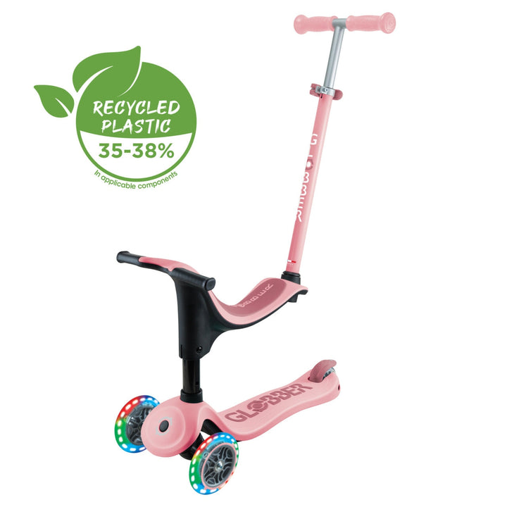 Trottinette évolutive 3-en-1 avec lumières rose pastel Globber Mlle et Coco