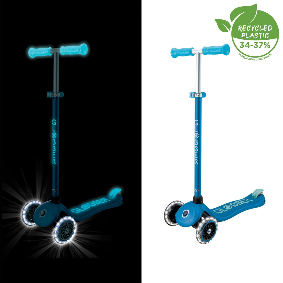 Trottinette à 3 roues phosphorescente avec lumières bleu Globber Mlle et Coco