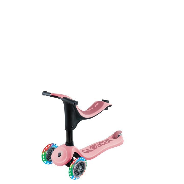 Trottinette évolutive 3-en-1 avec lumières rose pastel Globber Mlle et Coco