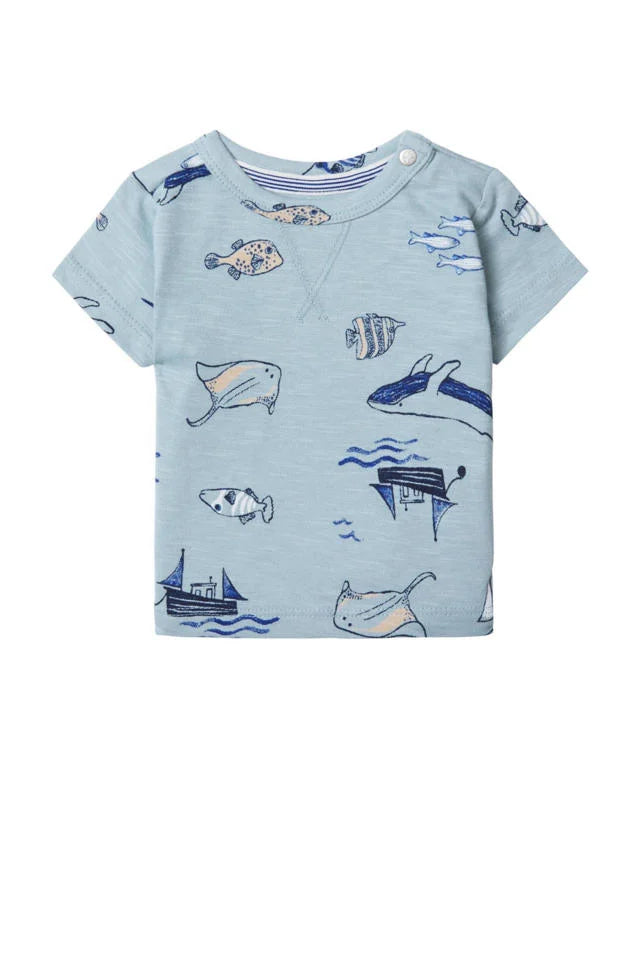 t-shirt manches courtes bleu baleines bateaux Noppies Mlle et Coco