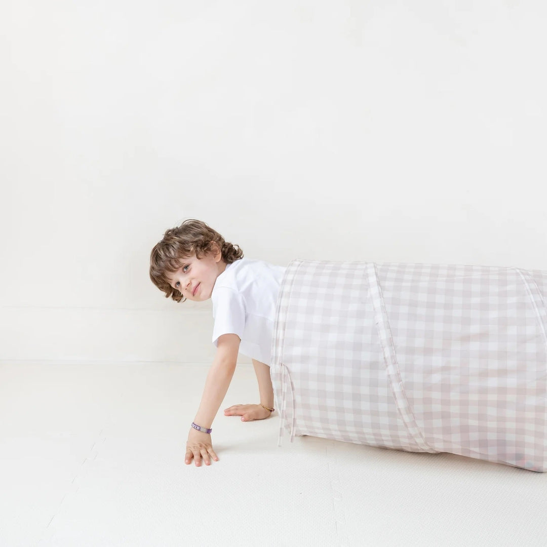 Tunnel en tissus recyclé carreaux beige vichy 3 Sprouts Mlle et Coco
