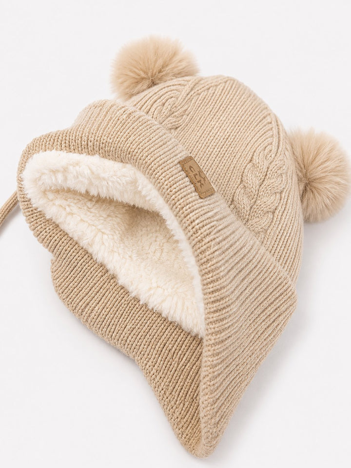 Tuque en tricot deux pompons Sable (0-18 mois) Calikids Mlle et Coco