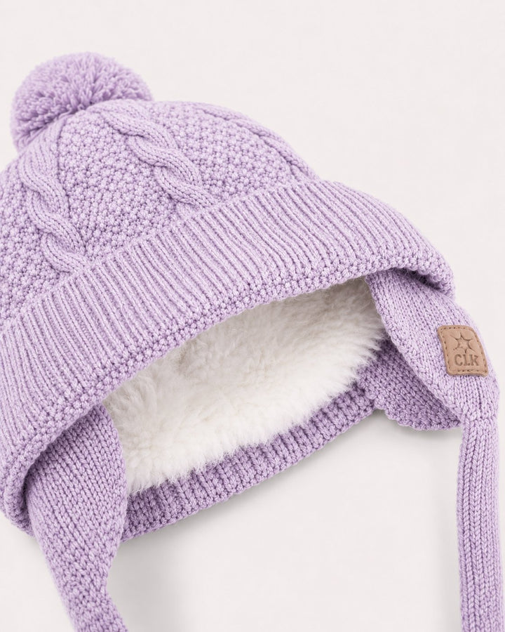 Tuque en tricot un pompon Lilas (0-3 ans) Calikids