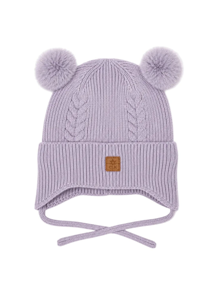 Tuque en tricot deux pompons Lilas (0-18 mois) Calikids
