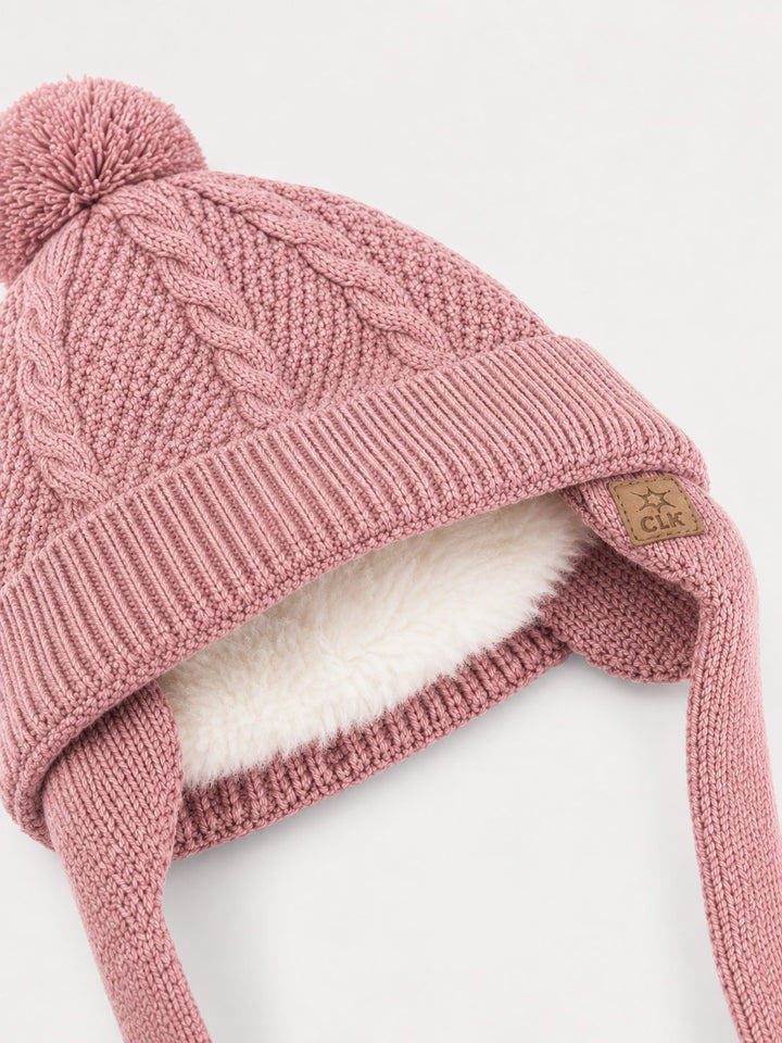 Tuque en tricot un pompon Rose cameo  (0-3 ans) Calikids Mlle et Coco