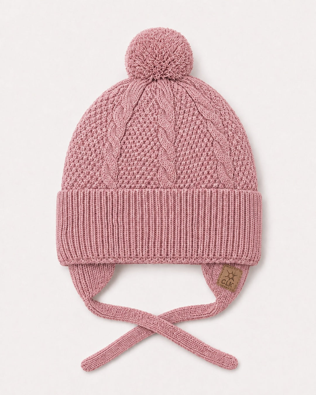 Tuque en tricot un pompon Rose cameo  (0-3 ans) Calikids Mlle et Coco