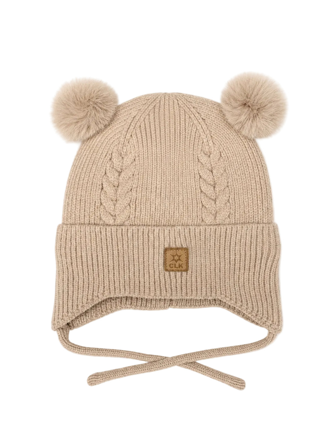 Tuque en tricot deux pompons Sable (0-18 mois) Calikids Mlle et Coco