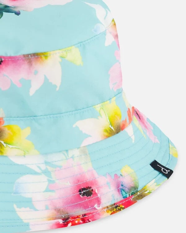 chapeau plage turquoise fleurs roses deux par deux accessoire