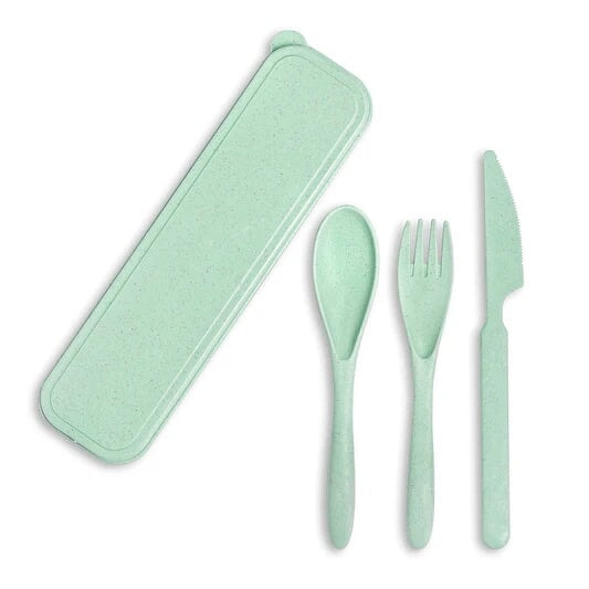 ensemble ustensile paille blé vert pale couteau fourchette cuillere
