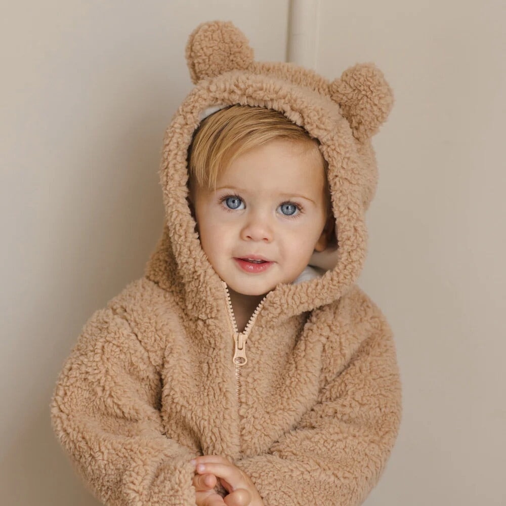 Veste en molleton de Quincy Mae couleur caramel avec petites oreilles