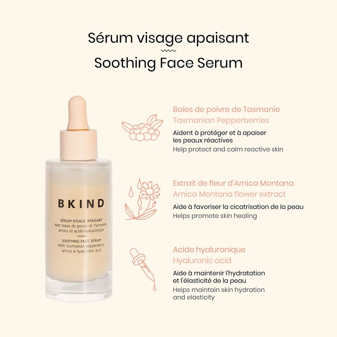 Sérum visage apaisant avec Arnica et acide hyaluronique Bkind Mlle et Coco