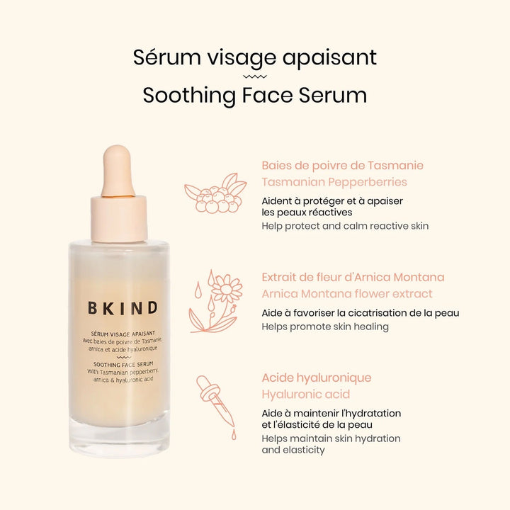 Sérum visage apaisant avec Arnica et acide hyaluronique Bkind Mlle et Coco