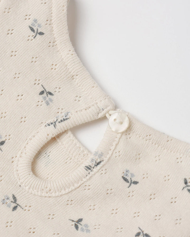 Robe à volants manches longues et culotte assortie Crème et fleurs bleues Quincy Mae Mlle et Coco