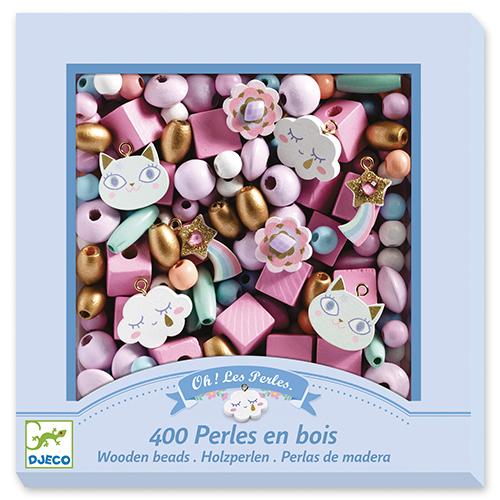 Perles en bois - Arc-en-ciel et chat - Djeco par Djeco vendu par MlleetCoco.com