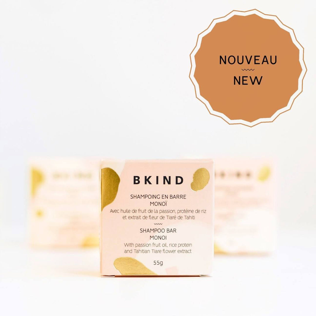 Shampoing en barre végétalien (sans emballage) - Monoï pour cheveux secs ou fins - Bkind Produits de soins Bkind 