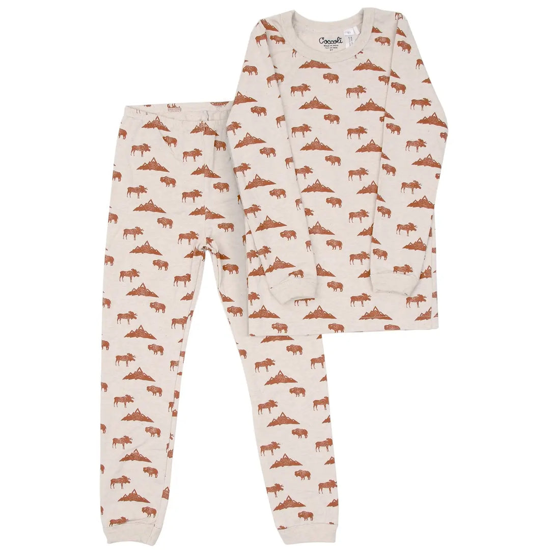 Coccoli pyjama enfant en coton beige avoine et orignal compagnie québécoise