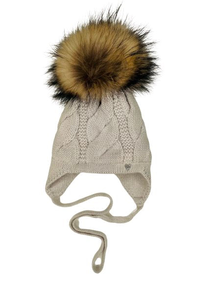 Barbaras tuque hiver enfant gris pompon fourrure recycle