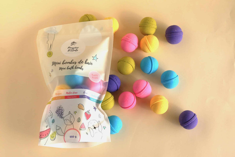 Savonnerie poussière étoiles mini bombes bain tutti frutti compagnie québécoise